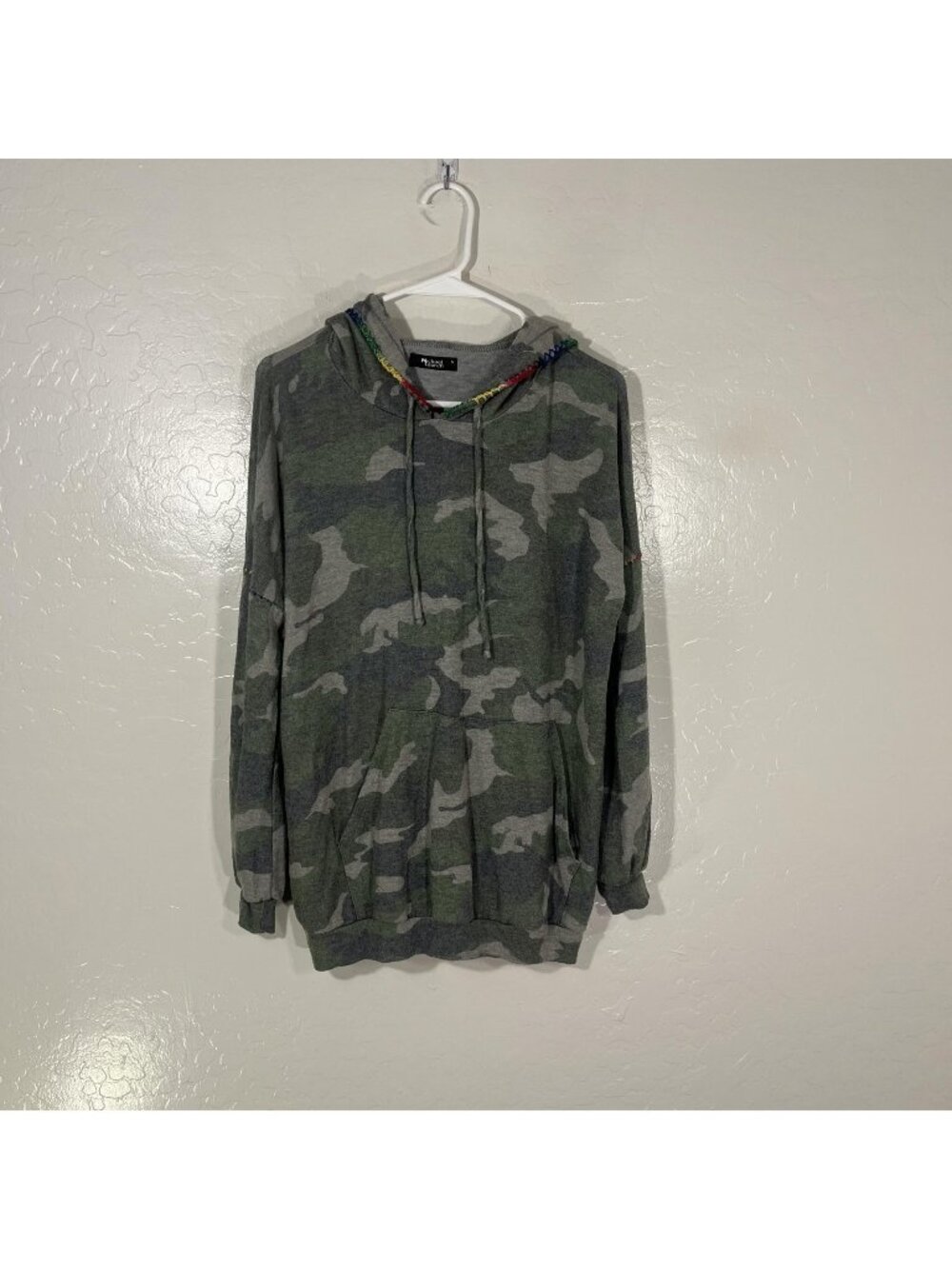 Michael Lauren Hoodie Womens Small Green Camo Rainbow Stitch Pullover Sweatshirt